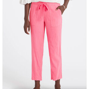 Kut From The Kloth Pants 3X Pink Linen Straight Leg Pull On Drawstring Rosalie